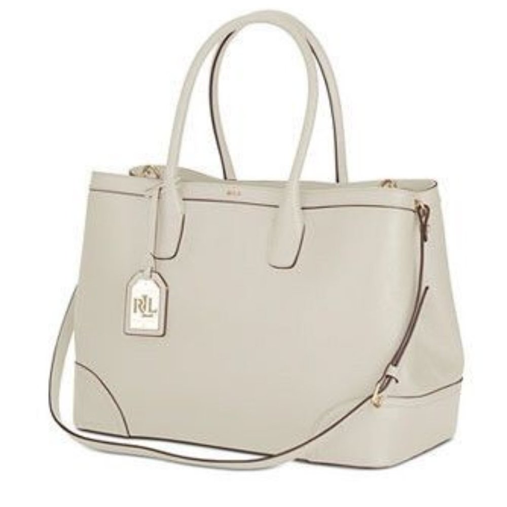 Lauren Ralph Lauren Fairfield City Shopper Shoulder Handbag Ivory Leather +🎁